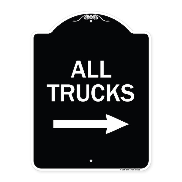 Signmission Driveway All Trucks W/ Right Arrow Heavy-Gauge Aluminum Architectural Sign, 24" x 18", BW-1824-24129 A-DES-BW-1824-24129 - main